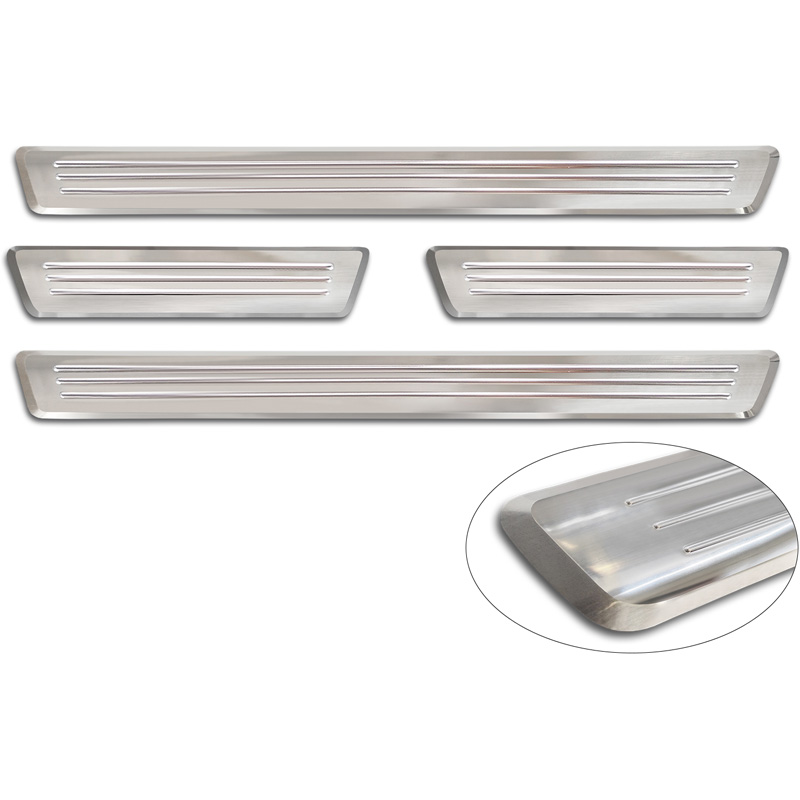 Avisa Seuils de portes inoxydable sur mesure pour Volvo XC90 II 2015-2019 & Facelift 2019-2024 & Facelift 2024- - 'Lines' - 4-pièces