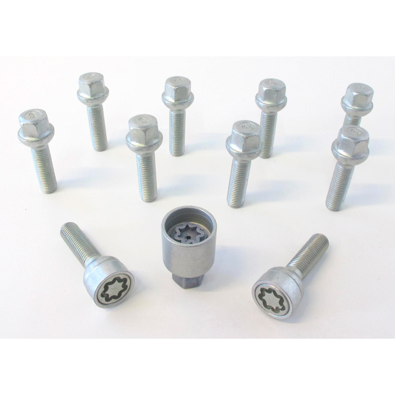 Jeu de Boulons de roue H&R sphérique R12 M12x1.50 - Longueur 60mm - 10 pièces (p.e. sur mesure pour Mercedes) - antivol de roue inclus