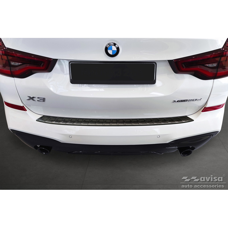 Protection de seuil arrière inox noir sur mesure pour BMW X3 G01 Paquet M 2017-2021 & Facelift 2021- Incl. M Competition 2019-2021 'Ribs'