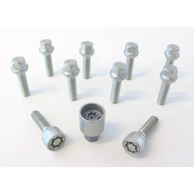Jeu de Boulons de roue H&R sphérique R12 M12x1.50 - Longueur 45mm - 10 pièces (p.e. sur mesure pour Mercedes) - antivol de roue inclus