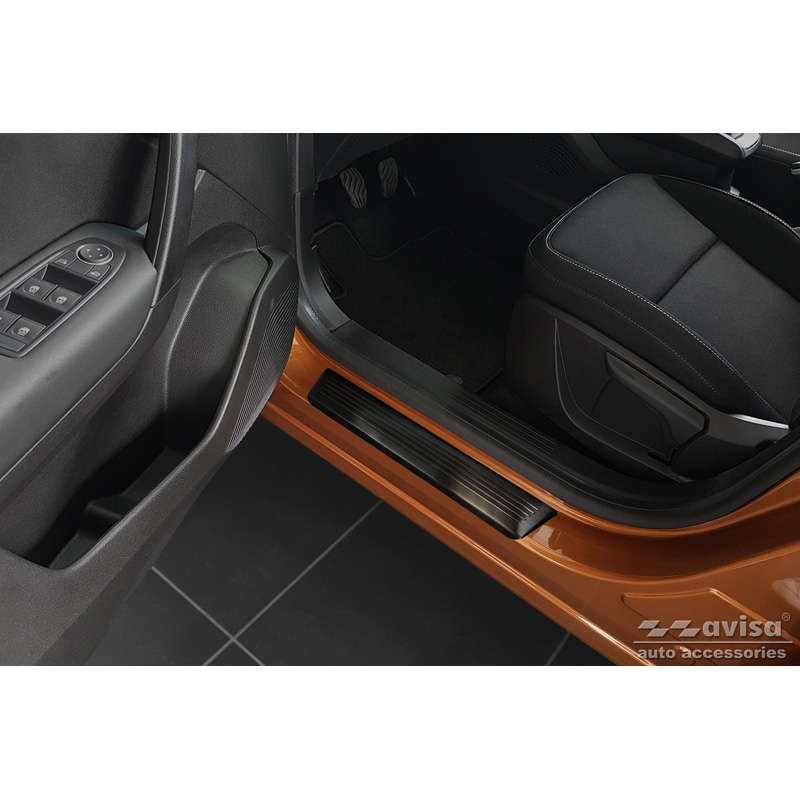 Seuils de portes inox noir sur mesure pour Renault Captur II 2020- & Mitsubishi ASX II 2023- 'Lines' - 4-pièces