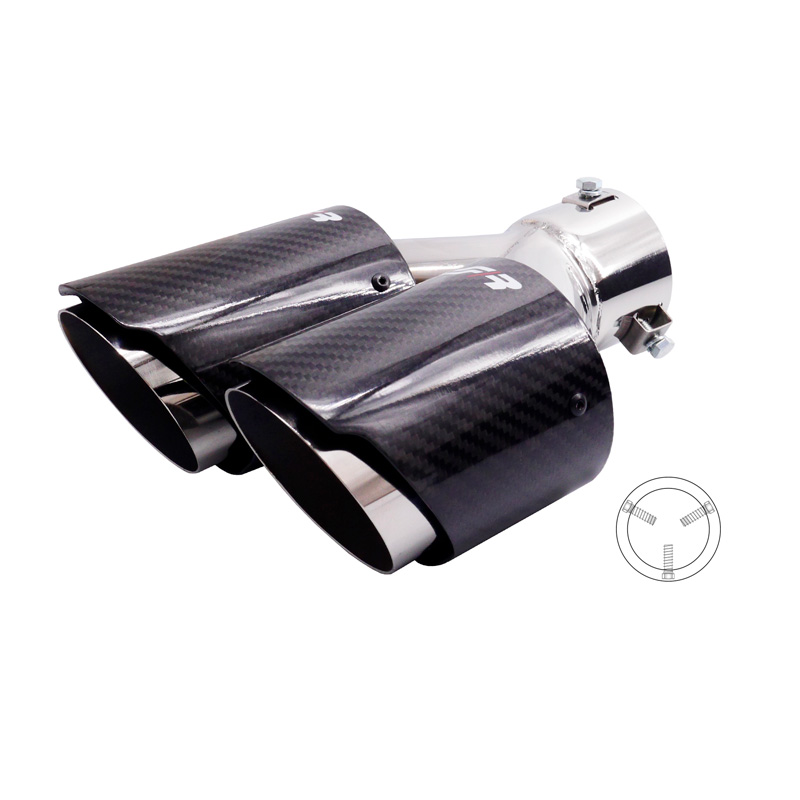 Simoni Racing Embout d'Échappement à droite Rond Double/Oblique Inox & Carbon - Ø92xL215-230mm - Montage ->40-63mm