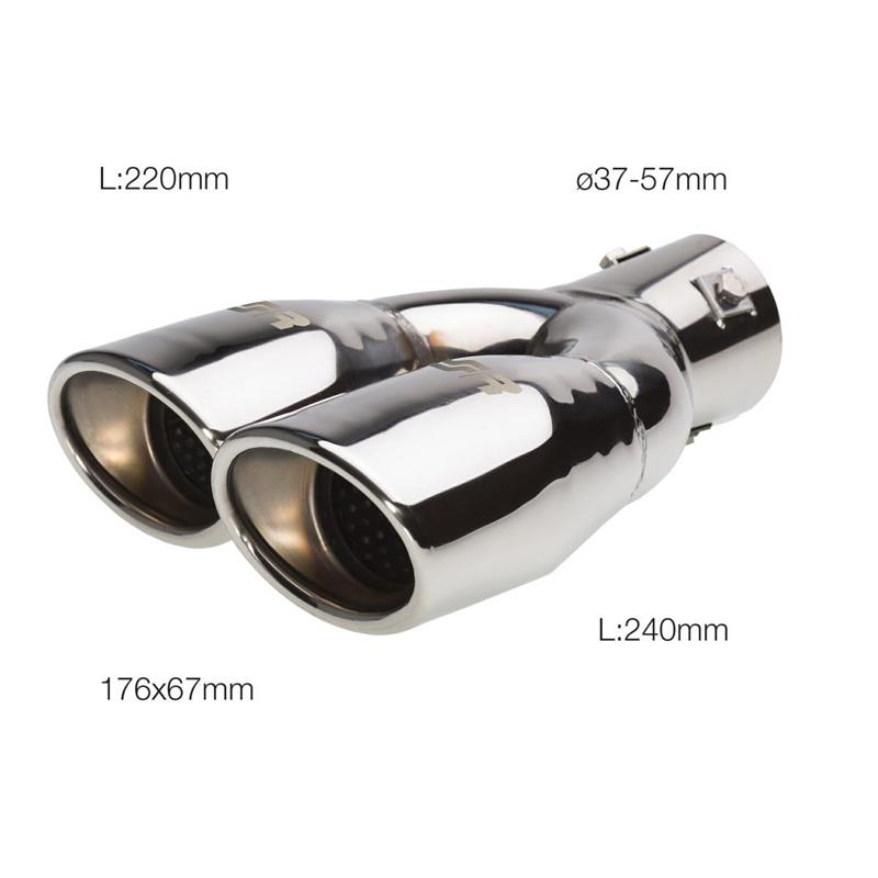 Simoni Racing Embout d'Échappement Ovale Double/Oblique Inox - 167x67xL220mm - Montage 37->57mm - à gauche