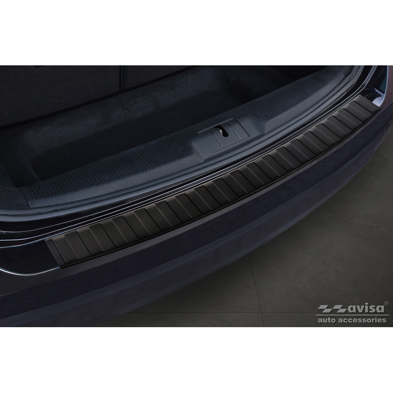 Protection de seuil arrière inox noir mat sur mesure pour Seat Alhambra & Volkswagen Sharan II 2010- 'Ribs'