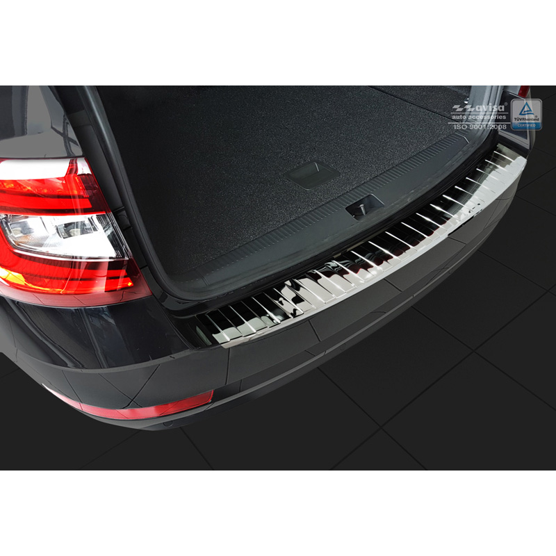 Protection de seuil arrière inox Chrome sur mesure pour Skoda Octavia III Kombi Facelift 2017-2020 'Ribs'