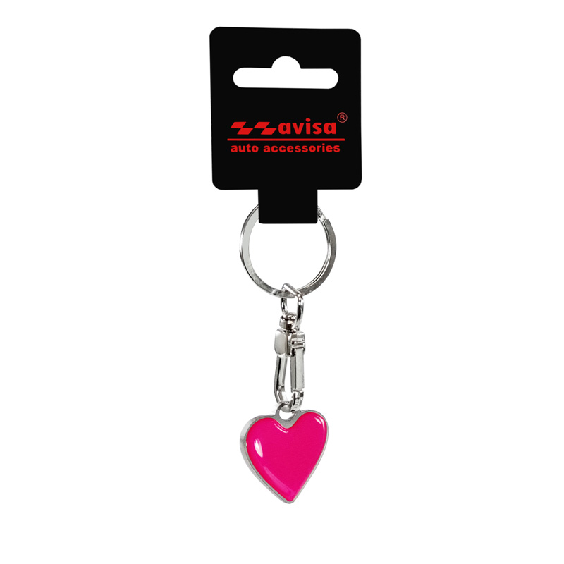 Porte-clés en acier inoxydable - 'coeur en résine' Rose