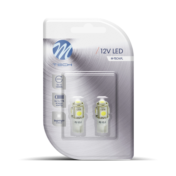 M-tech L054 wit LED T10 12v 5x SMD5050 2 stuks