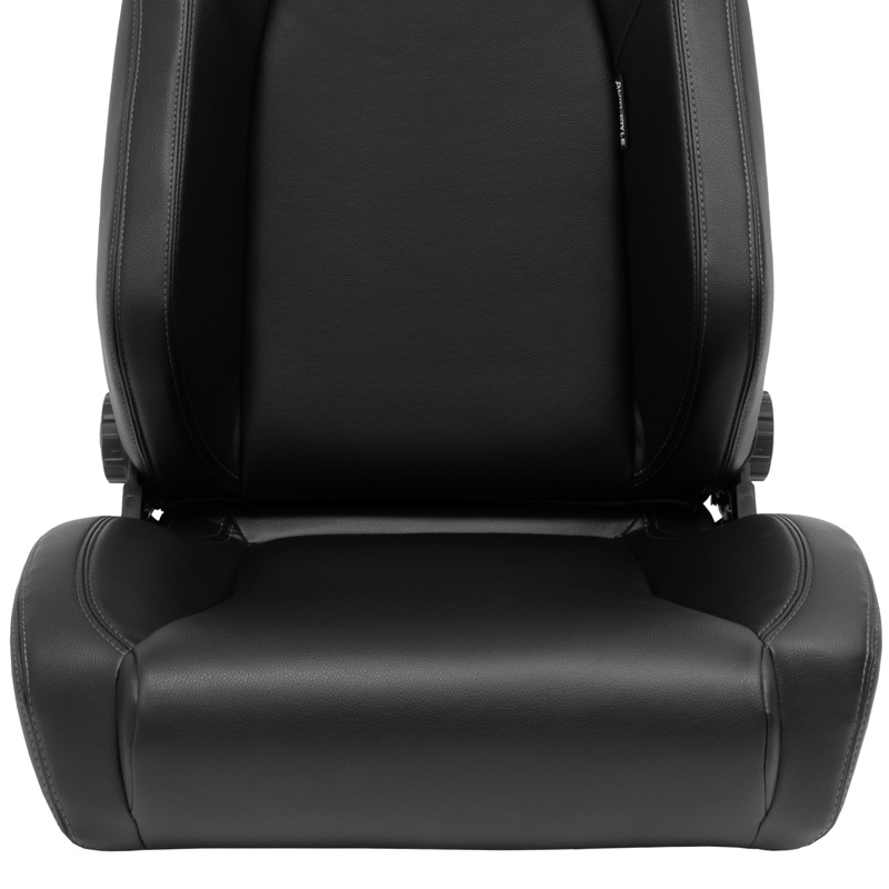 Siège baquet 'VGR' - Simili Cuir Noir + Surpiqûres argent - Dossier réglable - incl. glissières
