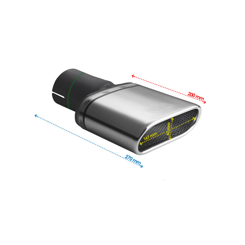 Ulter Sport Embout d'échappement - Ovale 167x60mm - Longueur 200mm - Montage ->50mm - Inoxydable