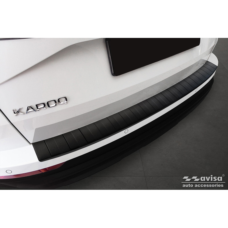 Protection de seuil arrière inox noir mat sur mesure pour Skoda Karoq Facelift 2022- + Sportline Facelift 2022-  'Ribs'