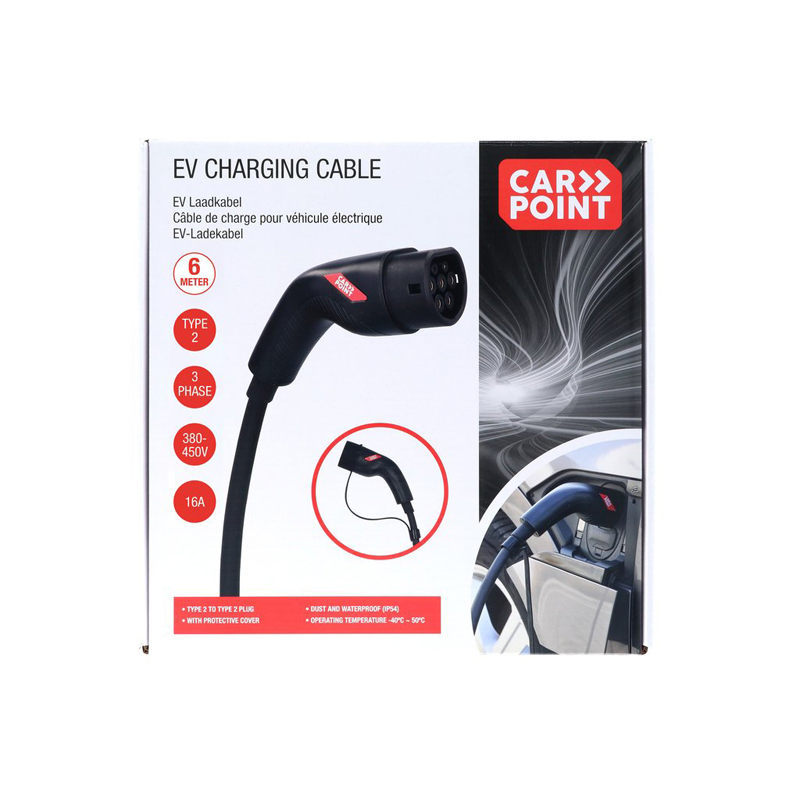 Câble de charge Carpoint pour véhicule électrique Type 2>2 16 AMP triphasé 6 mètres