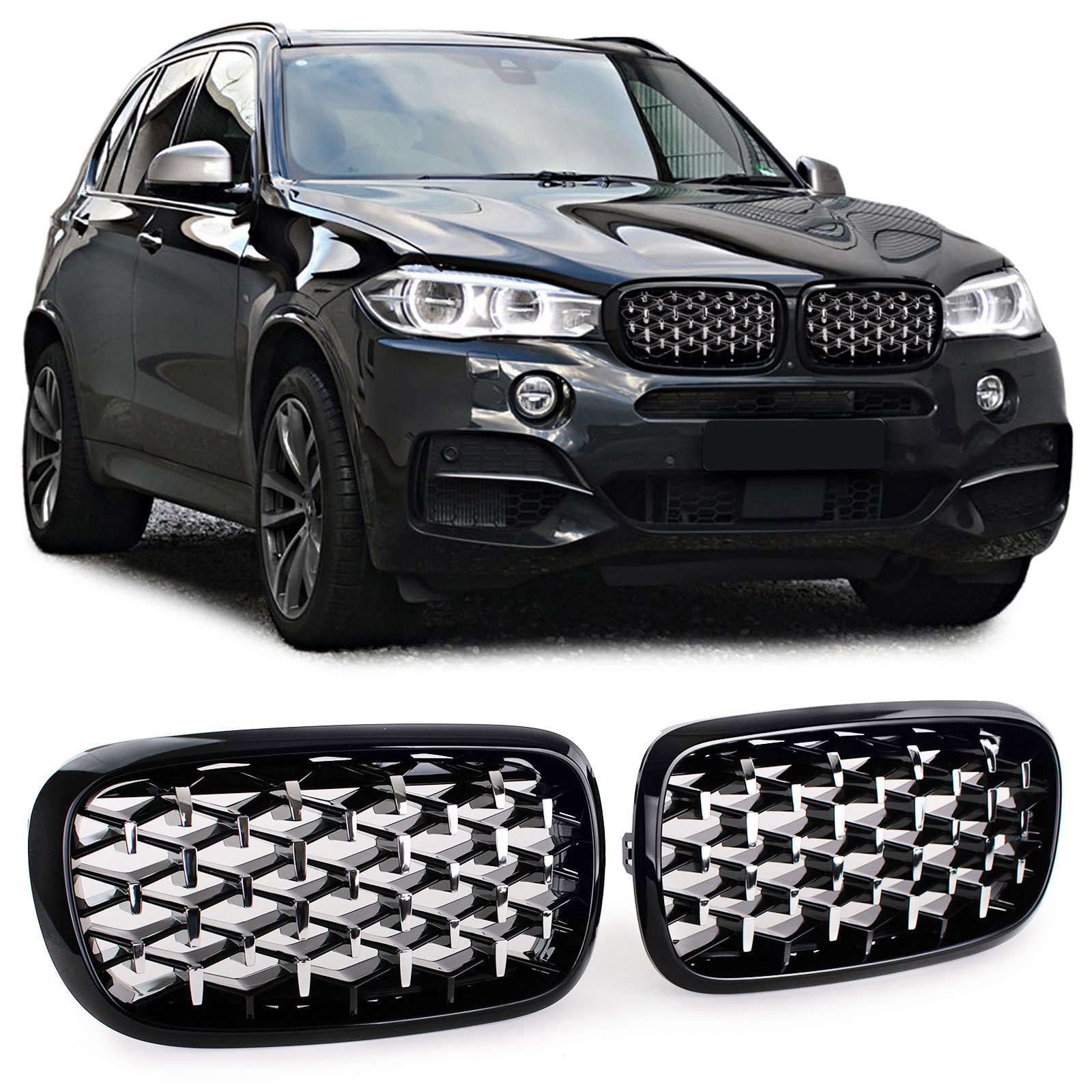 Grills BMW X5 F15 X6 F16 2013-2018 Exclusive Glanzend zwart/chroom