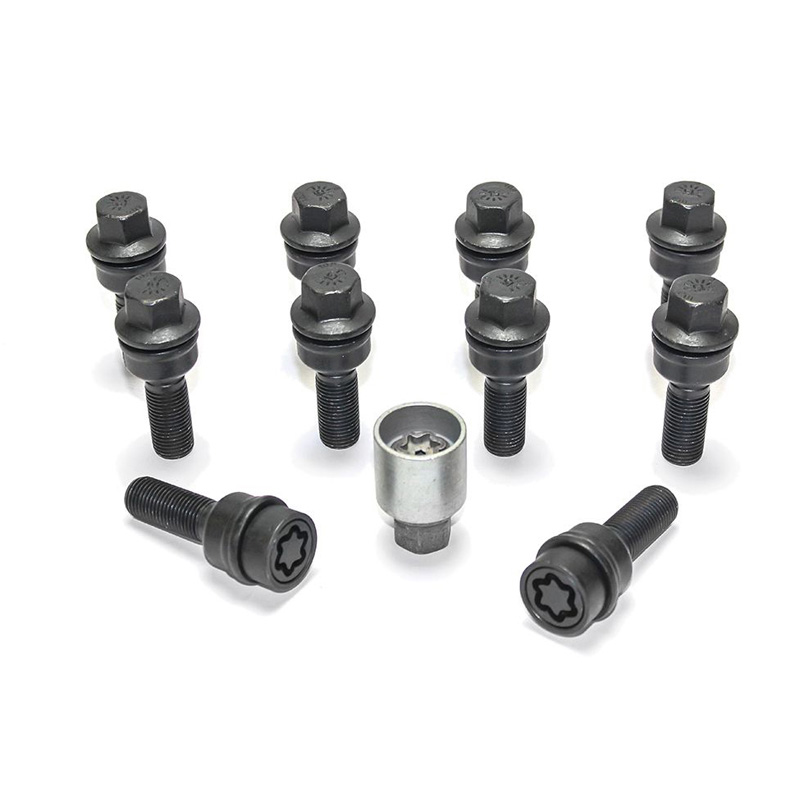 Jeu de Boulons de roue H&R sphérique avec cône mobile R14 M14x1.50 - Longueur 30mm - Noir - 10 pièces (p.e. sur mesure pour Audi Q3, Q5) - antivol de roue inclus