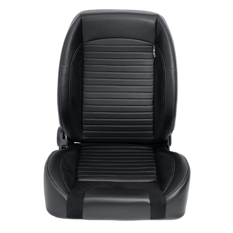 Siège baquet 'Classic II' - Simili Cuir Noir + suède + Surpiqûres gris - Dossier réglable à droite - incl. glissières