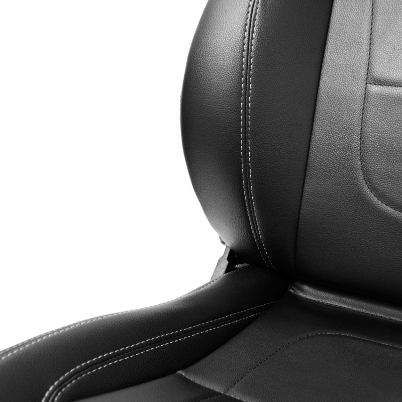 Siège baquet 'Retro II' - Simili Cuir Noir + Surpiqûres argent - Dossier réglable - incl. glissières