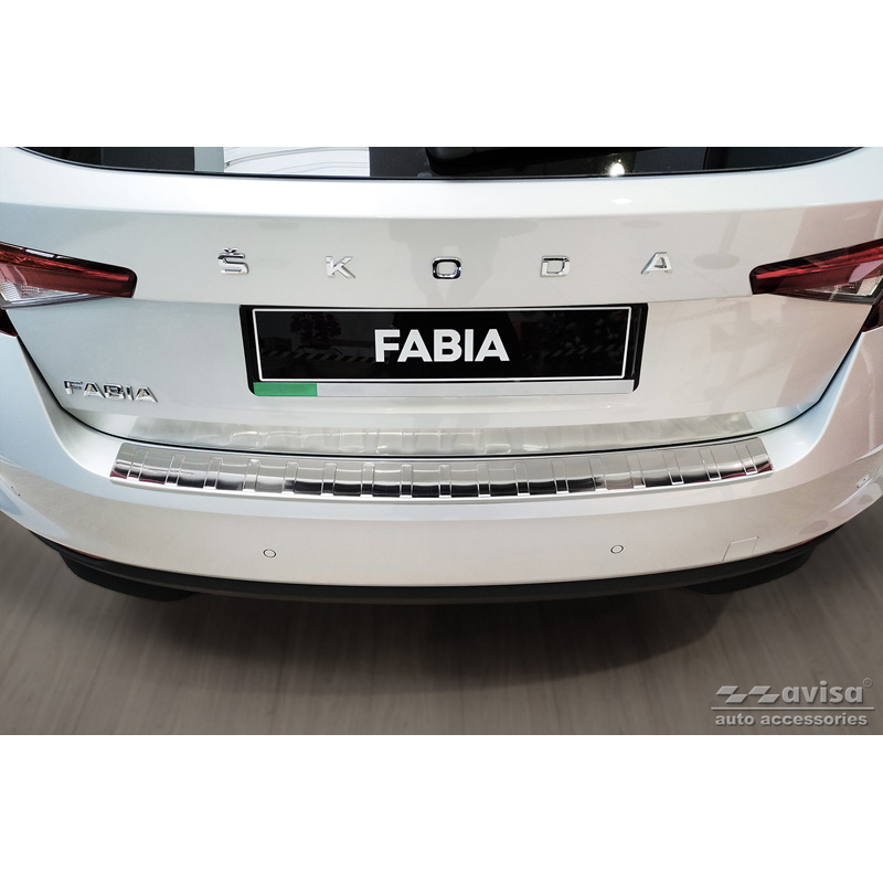 Protection de seuil arrière inox sur mesure pour Skoda Fabia IV Hatchback 2021- 'Ribs'