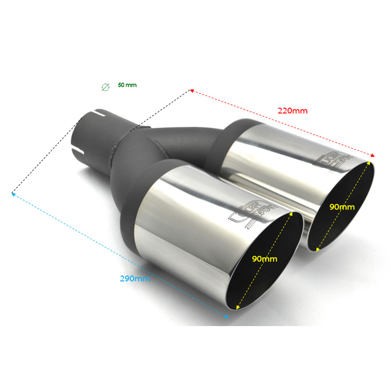 Ulter Sport Embout d'échappement - Ronde Double Ø90mm Incliné - Longueur 290mm - Montage ->50mm - Inoxydable