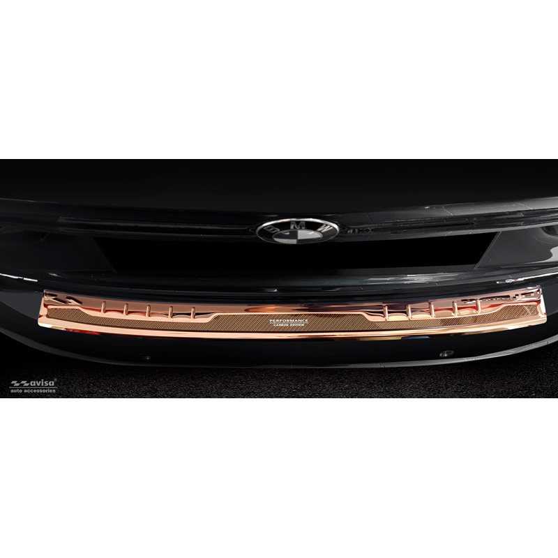 Protection de seuil arrière inox 'Deluxe' sur mesure pour BMW X1 F48 2015-2022 'Performance' Cuivre/Carbone Cuivre