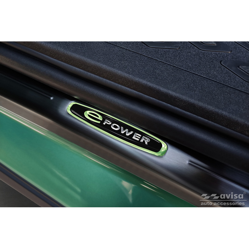Seuils de portes inoxydable noir sur mesure pour Volkswagen ID.Buzz 2022- 'E-Power' - 2-pièces