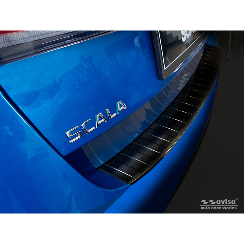 Protection de seuil arrière inox noir sur mesure pour Skoda Scala 2019-2024 & Facelift 2024- 'Ribs'