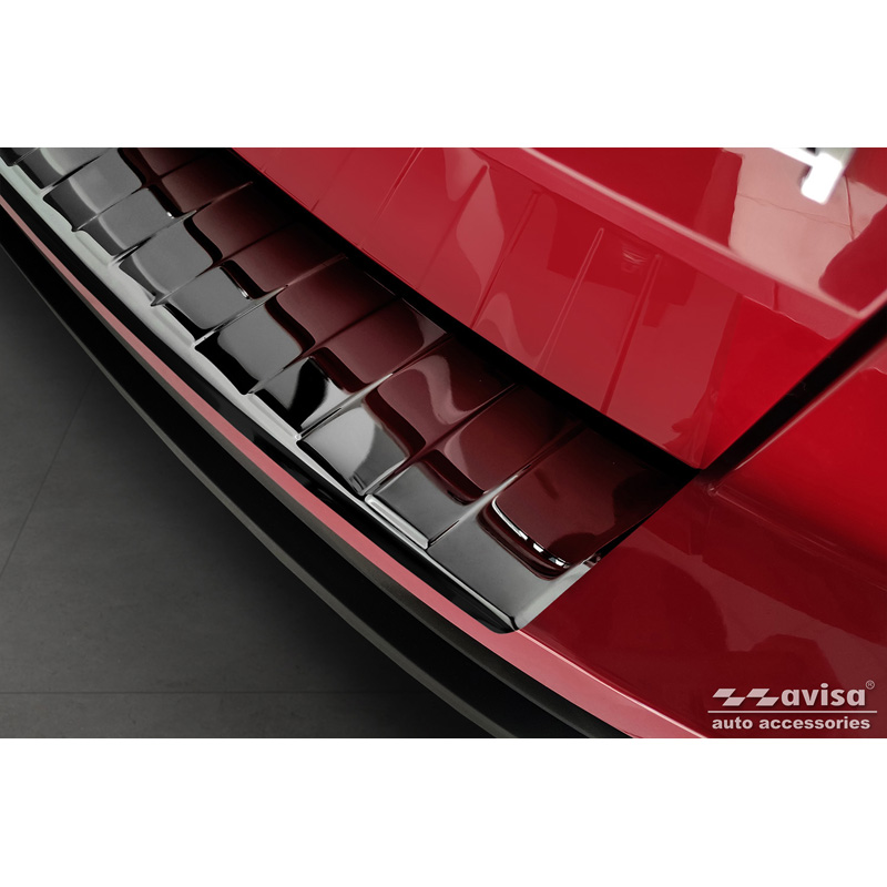 Protection de seuil arrière inox Noir-Chromé sur mesure pour Skoda Karoq Facelift incl. Sportline 2022- 'Ribs'