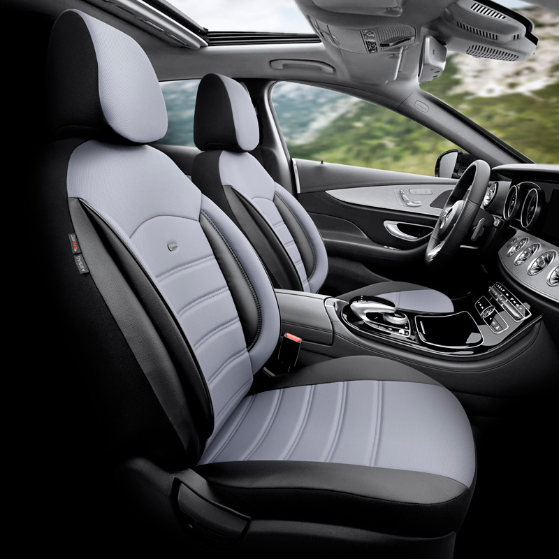 Housse de sièges universel en plein cuir 'Inspire' Noir/Gris - 11-pièces - adapté aux Side-Airbags