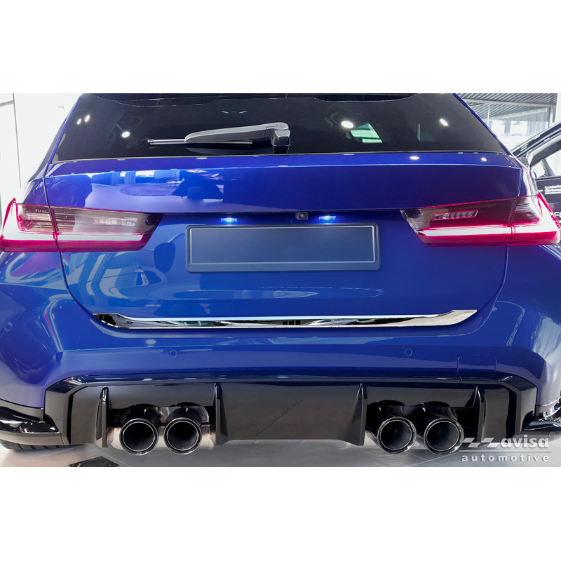 Avisa Revêtement d'habillage du hayon du coffre inox Chrome sur mesure pour BMW Série 3 Touring (G21) M-Sport Facelift 2022-