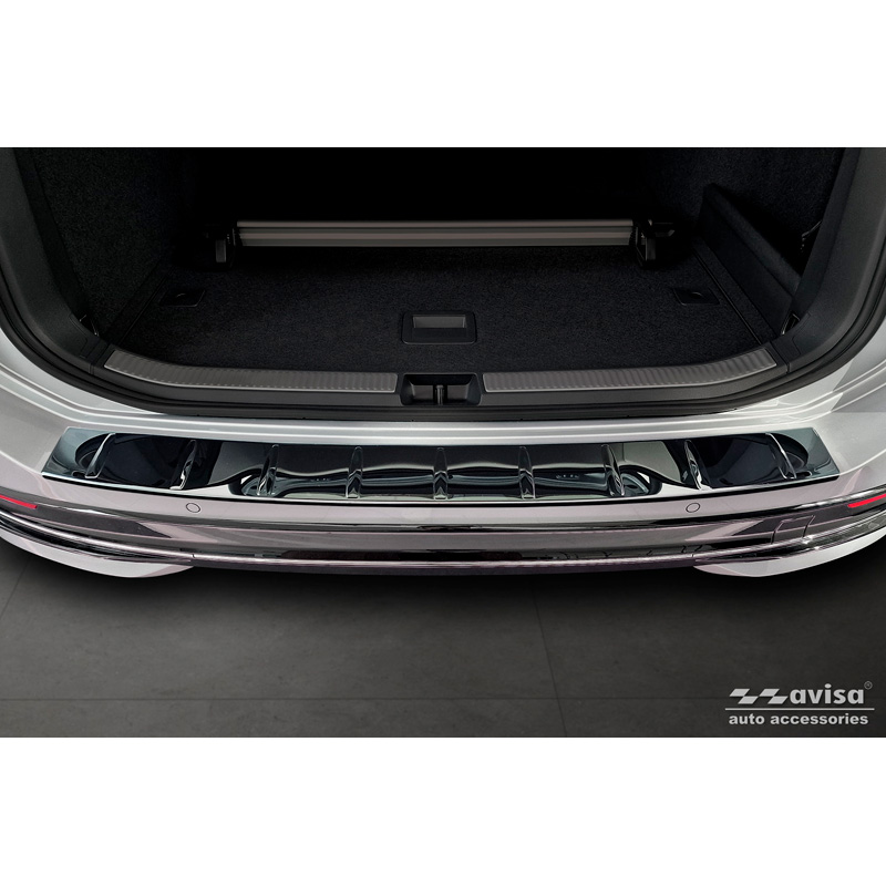 Protection de seuil arrière inox Noir-Chromé sur mesure pour Volkswagen Passat Variant (CJ5) 2023- 'Ribs'