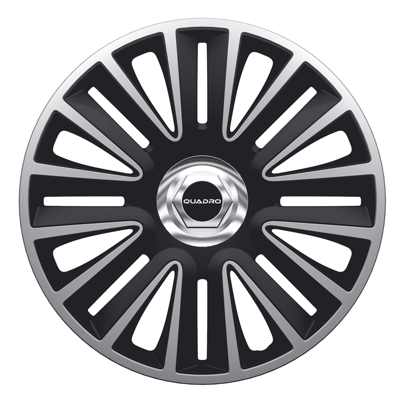 Jeu d'enjoliveurs Quadro Pro 16-inch argent/noir + anneau chromé