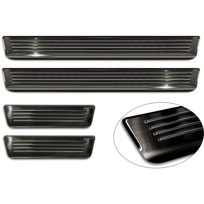 Avisa Seuils de portes inoxydable noir sur mesure pour Volkswagen ID.3 2020-2023 & FL 2023- / Cupra Born 2021- / MG 4 2022- / MG HS II 2024- 'Lines' - 4-pièces
