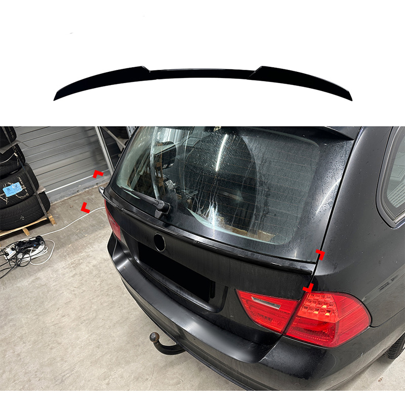 Aileron arrière inférieur sur mesure pour BMW Série-3 E91 Touring 2005-2012 (ABS Noir Luisant)