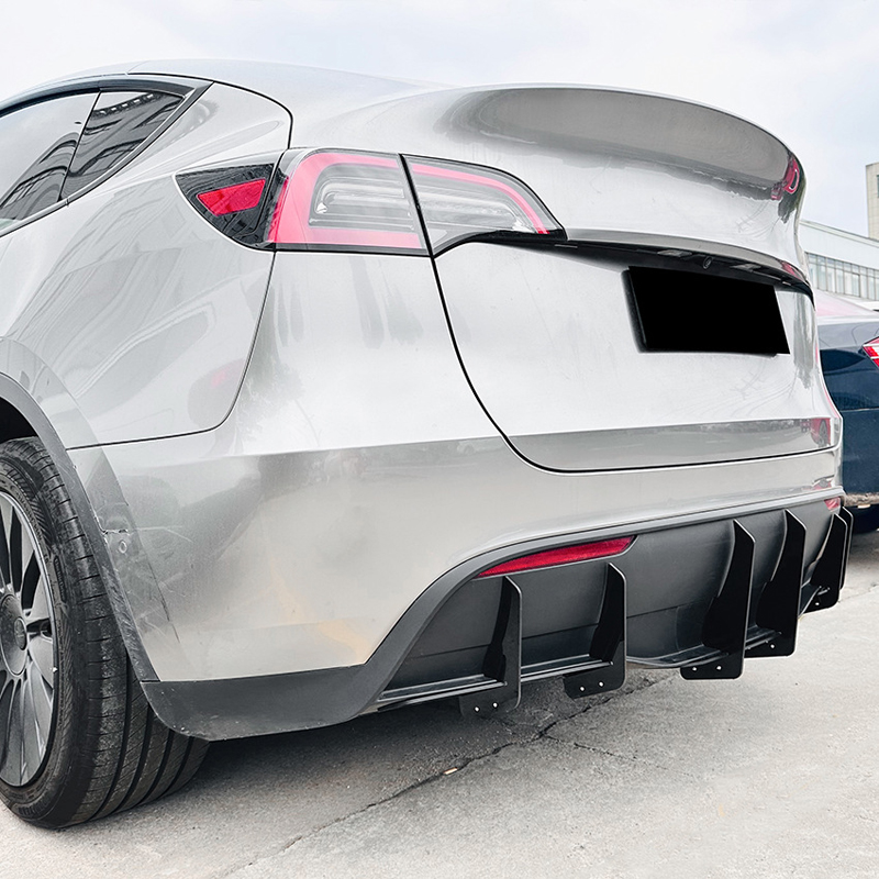 Lames de pare-chocs arrière (diffuseur) sur mesure pour Tesla Model Y 2019- (ABS Noir luisant)
