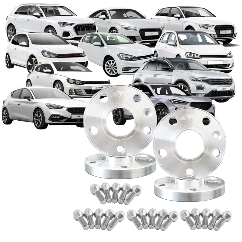 Simoni Racing Kit d'Élargisseurs de Roue en aluminium - 2x15mm(AV) - 2x20mm(AR) (Moyeu 57,1mm) avec boulons de roue - sur mesure pour Audi, VW, Seat, Cupra divers