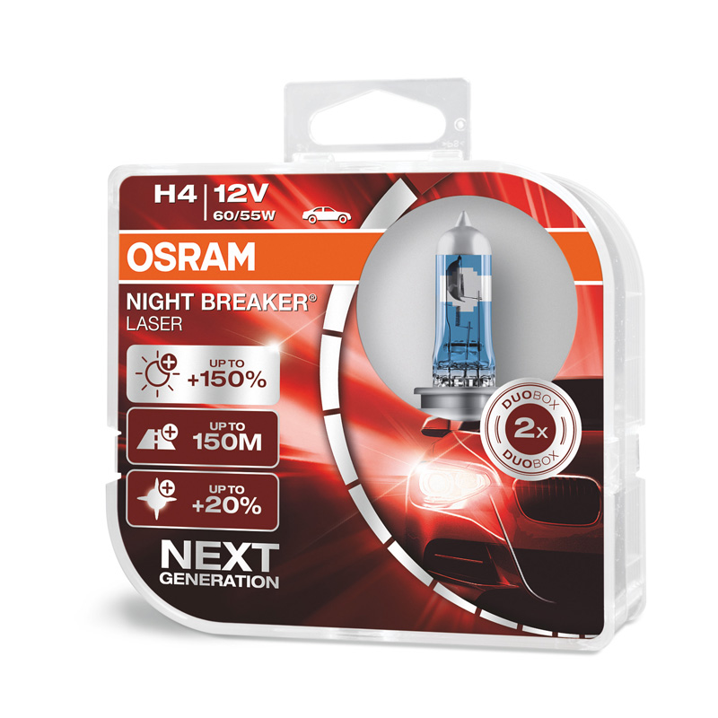 Osram Night Breaker Laser Ampoules Halogène - H4 - 12V/60-55W - set à 2 pièces