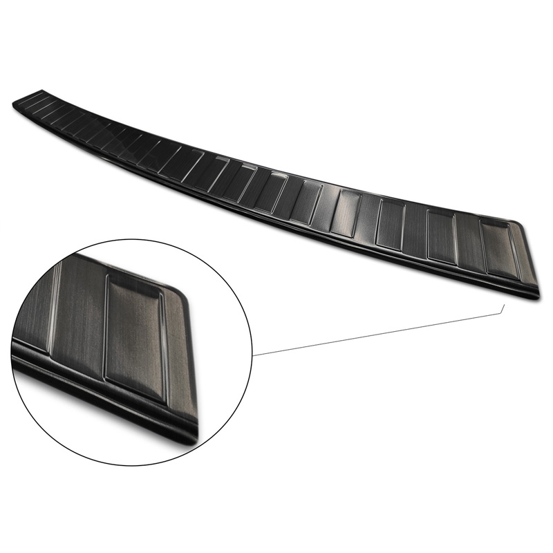 Protection de seuil arrière inox noir sur mesure pour VW Transporter T5 2003-2015 (tous) & T6 2015- / FL 2019- (portes arrière) 'XL' 'Ribs'