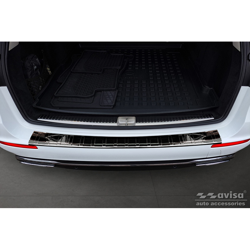 Protection de seuil arrière inox Noir-Chromé sur mesure pour Mercedes Classe-E Estate S213 2016- (incl. E53 AMG) 'Ribs'