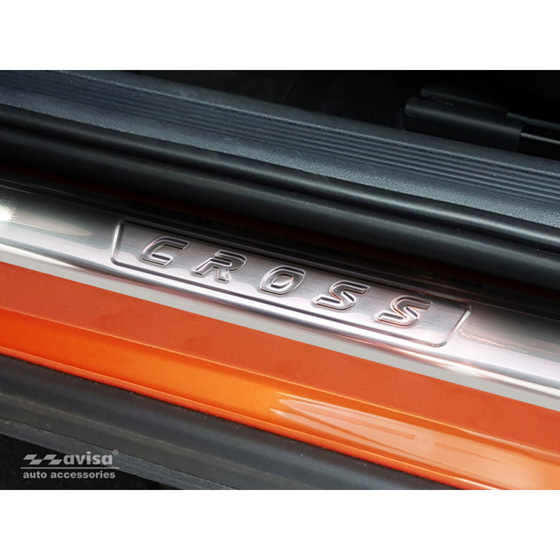 Seuils de portes inoxydable sur mesure pour Volkswagen T-Cross 2019-2024 & FL 2024- 'Cross' 4-pièces