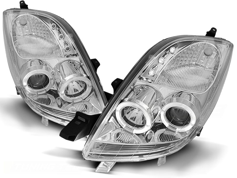 Phares Toyota Yaris Angel Eyes clear chome 06-09