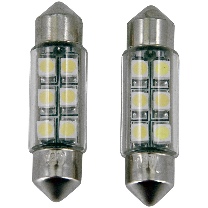 6Q LED/SMD Ampoules Festoon Blanc 37x10mm, set de 2 pièces