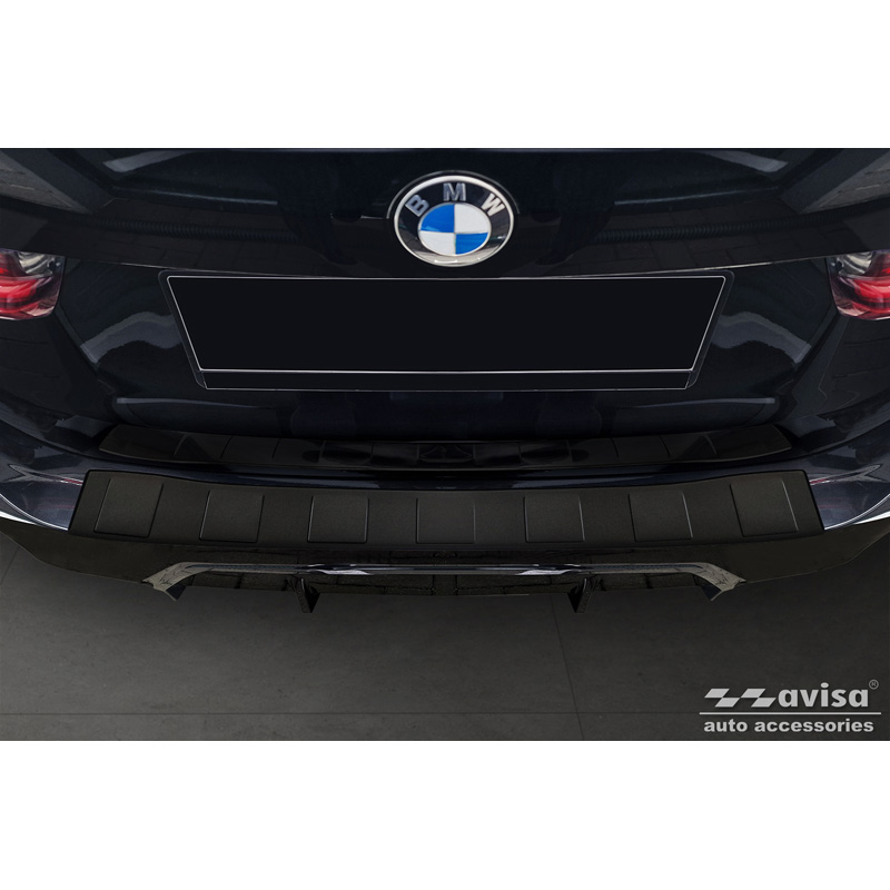 Protection de seuil arrière inox noir mat sur mesure pour BMW Série 3 Touring (G21) Facelift 2022- avec Pacquet-M 'Ribs'