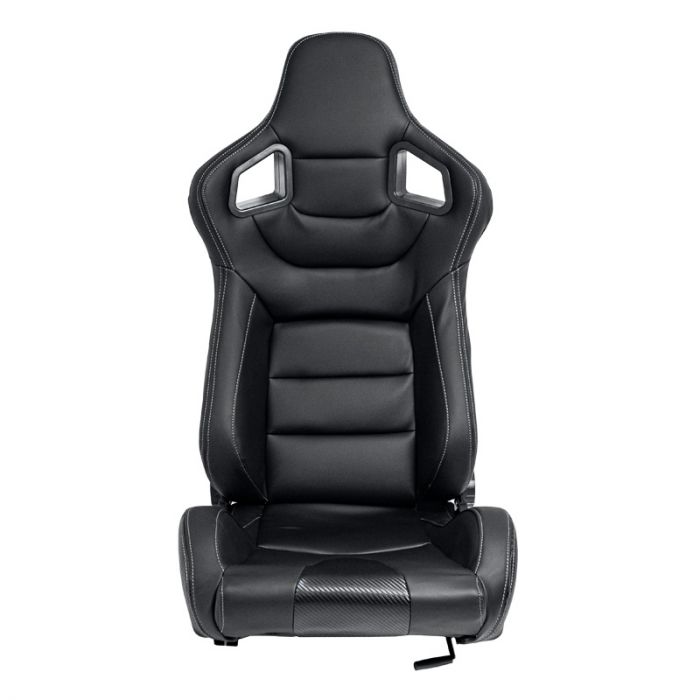 Siège baquet 'RK' - Simili Cuir Noir + Surpiqûres argent - Dossier réglable - incl. glissières