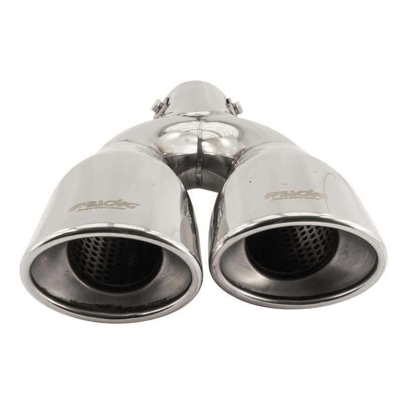 Simoni Racing Embout d'Échappement Ovale Double/Oblique Inox - 167x67xL220mm - Montage 37->57mm - à droite