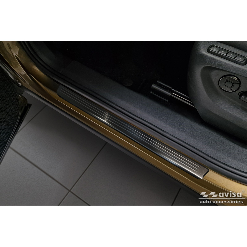 Seuils de portes inoxydable noir sur mesure pour Skoda Kodiaq II (PS7) 2024- 'Lines' - 4-pièces
