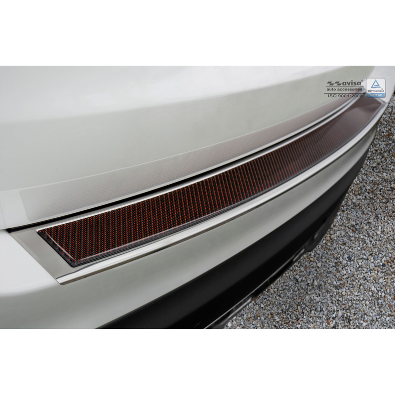 Protection de seuil arrière inox 'Deluxe' sur mesure pour Mercedes GLC 2015-2019 & FL 2019- Chromé/Carboné noir-rouge