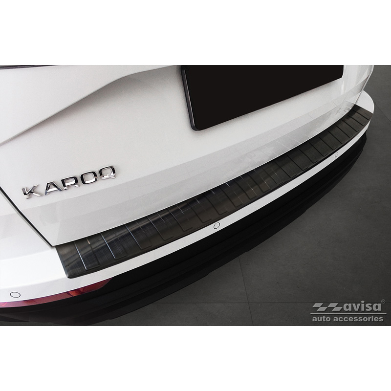 Protection de seuil arrière inox noir sur mesure pour Skoda Karoq Facelift 2022- + Sportline Facelift 2022-  'Ribs'