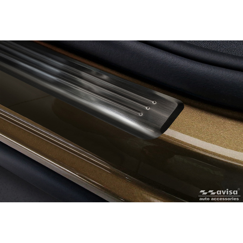 Seuils de portes inoxydable noir sur mesure pour Skoda Kodiaq II (PS7) 2024- 'Lines' - 4-pièces