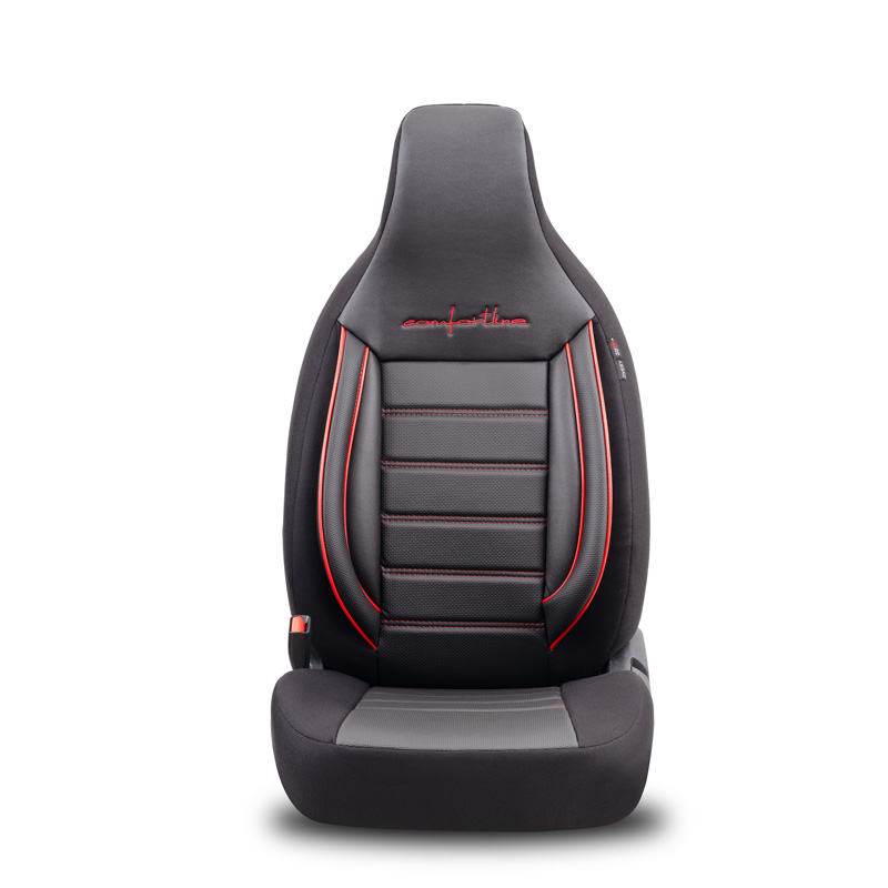 Housse de sièges 'CityBug' universel en cuir/textile 'Comfortline' Noir/Rouge - 9-pièces - adapté aux Side-Airbags