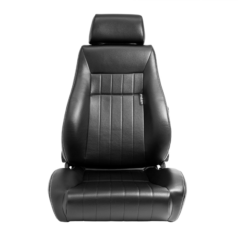 Siège baquet 'Retro' - Simili Cuir Noir + Surpiqûres argent - Dossier réglable - incl. glissières
