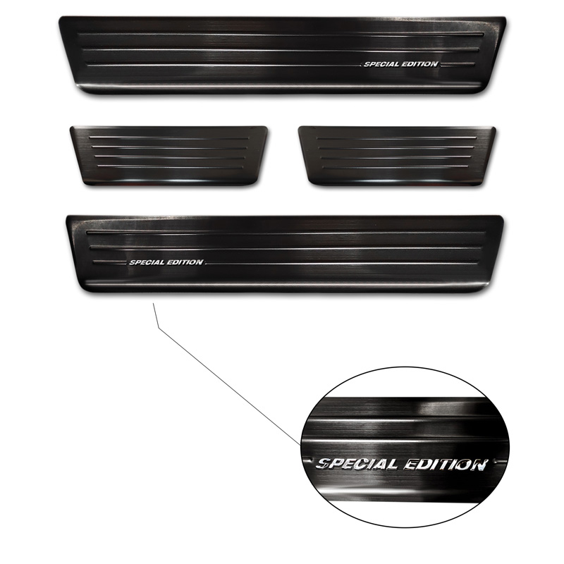 Seuils de portes inox noir sur mesure pour Smart ForFour (W453) 2014-2020 & FL 2020- incl. EQ 'Special Edition' - 4-pièces