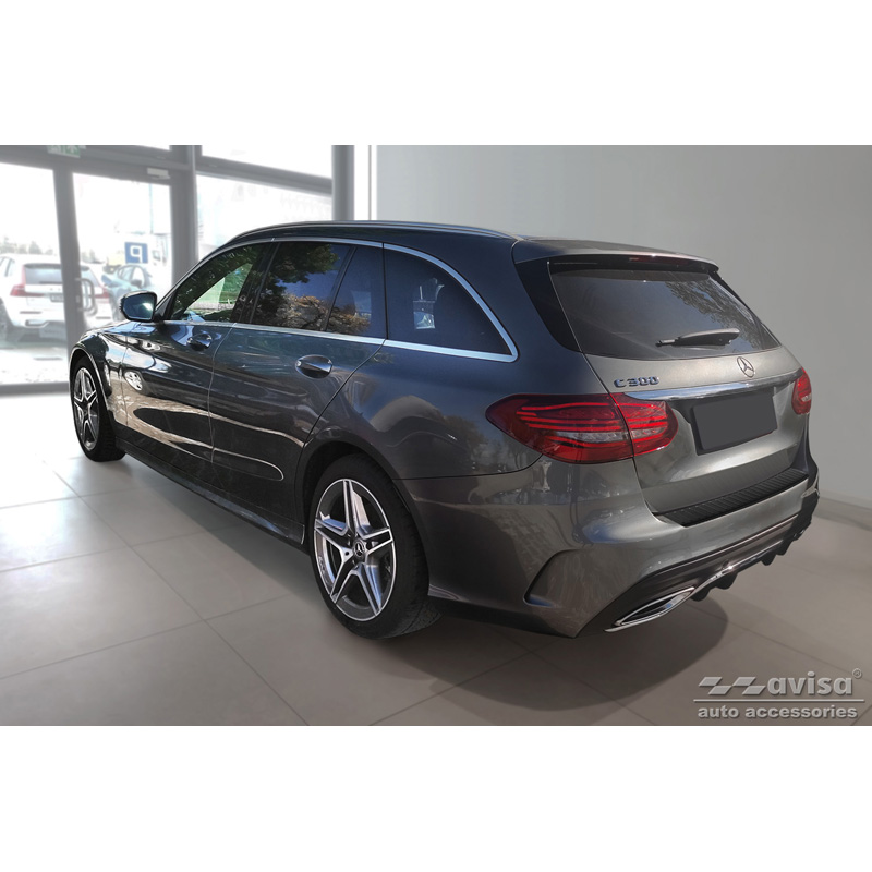 Protection de seuil arrière inox noir mat sur mesure pour Mercedes Classe-C W205 Kombi 2014-2021 'Ribs'